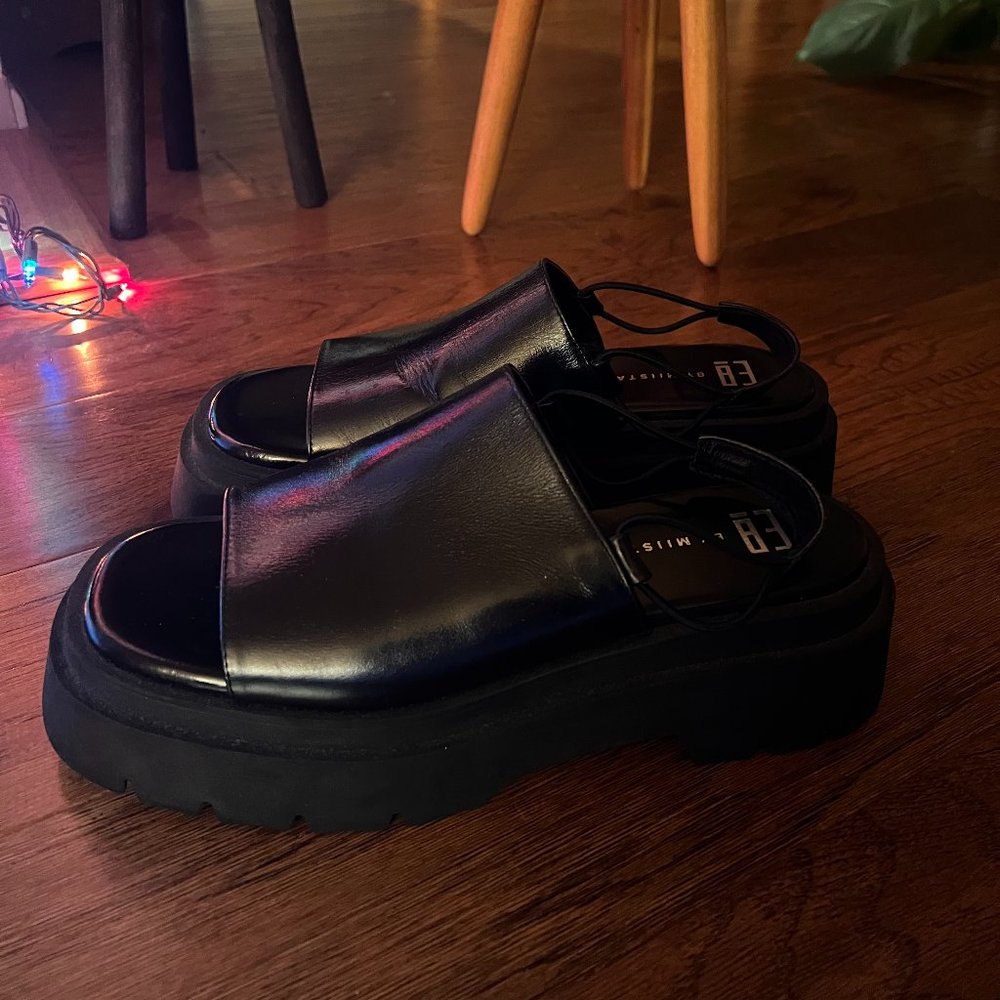 Black Leather Women's Sandals